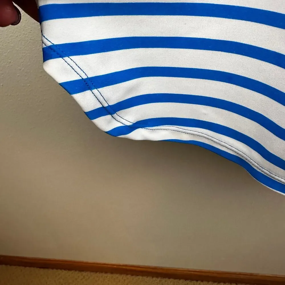 Cabana Life Zipper Swim Dress Cover Up Stripes UPF 50+ Blue White Women's Large